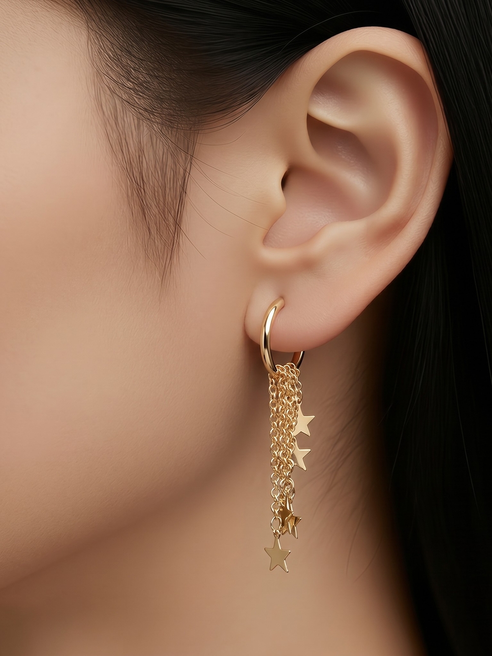 Gold Star Chain Dangle Earrings